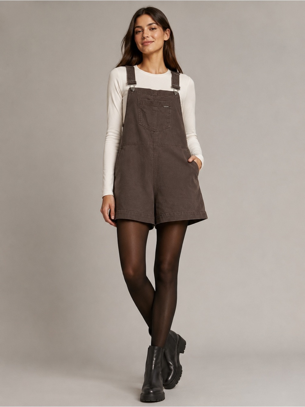 Volcom Strutin Stone Brown Short Overall Romper | Medium | Utility Streetwear